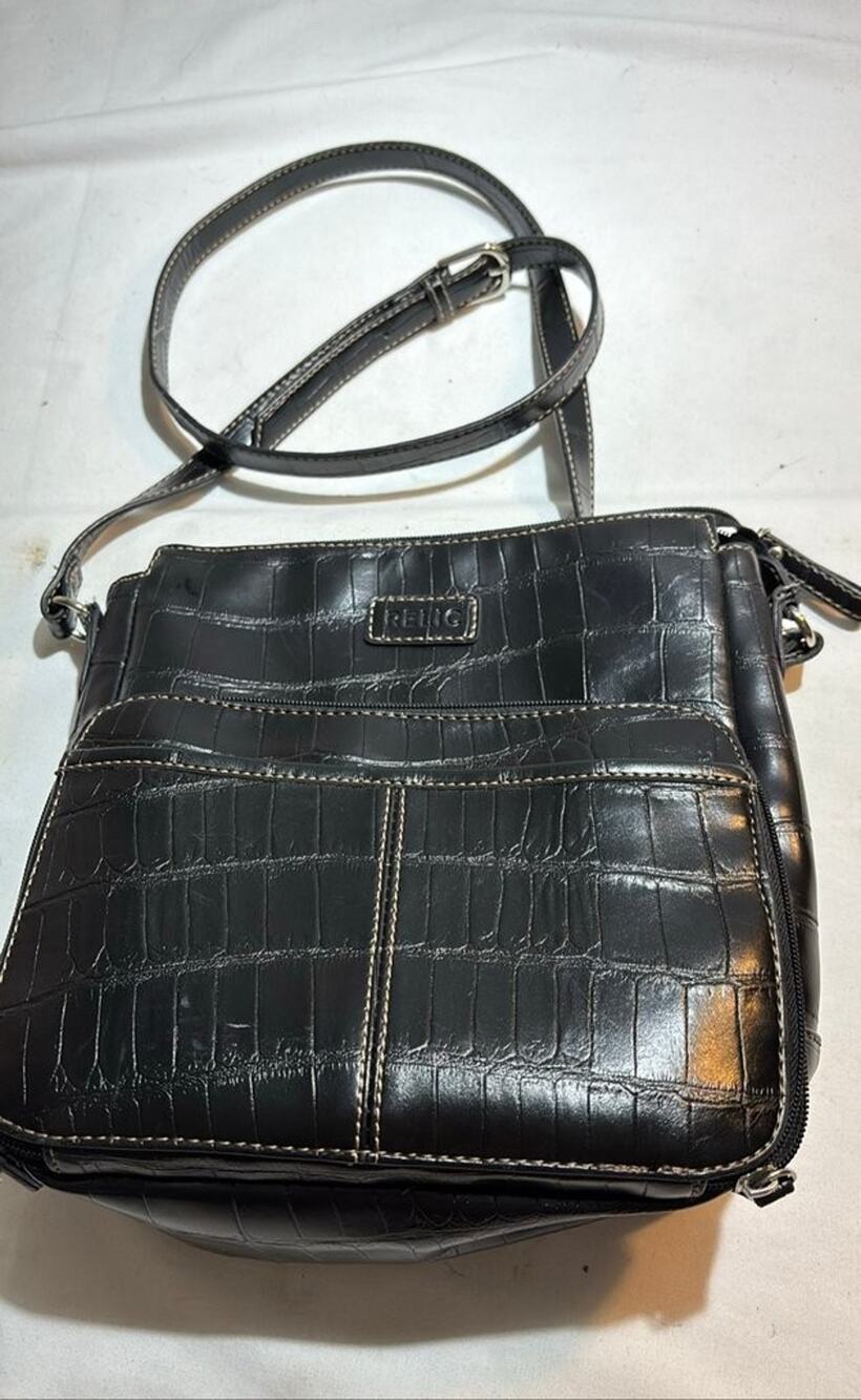 Relic Black Faux Crocodile Crossbody Bag